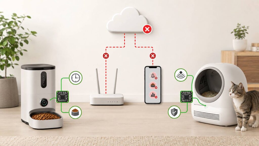 smart pet feeders and litter boxes offline diagram
