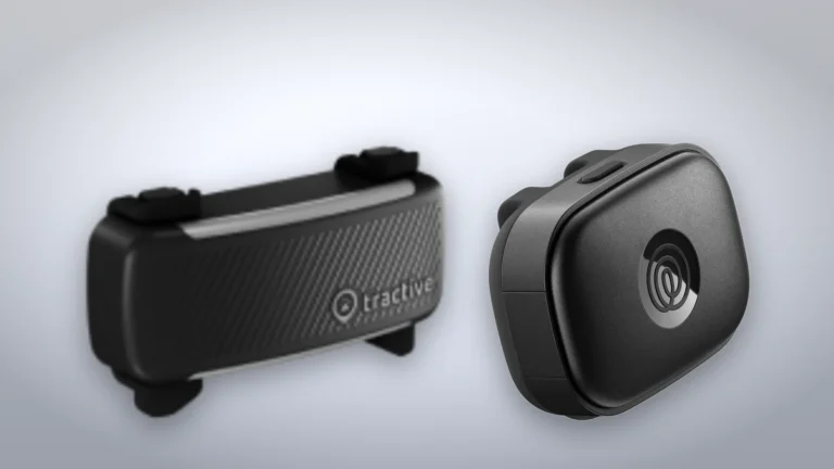 Tractive DOG 6 next to the Life360 Pet GPS on a studio backdrop