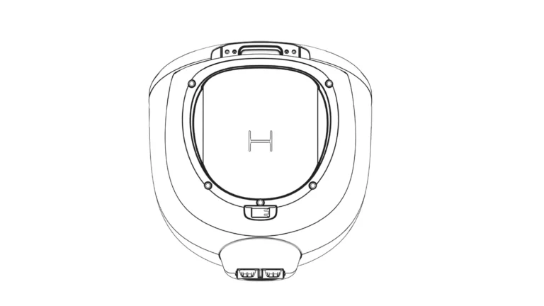 Technical line diagram of the underside of the Litter-Robot 4 base, showing the mounting panel that carries the cat sensor and weight scale